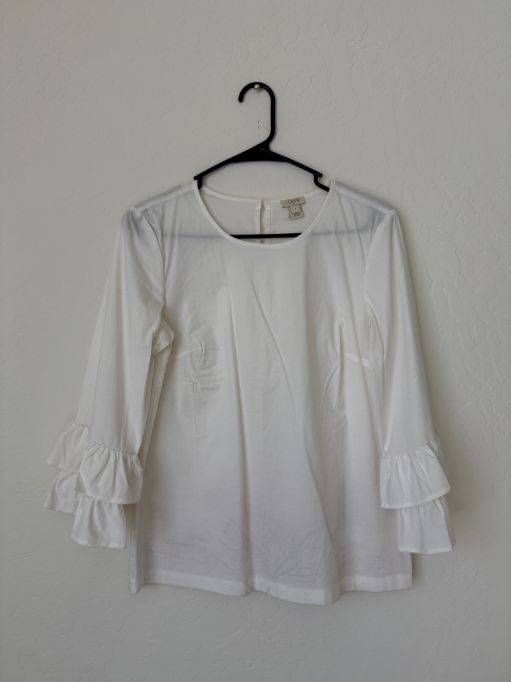 J Crew White Ruffle Sleeve Blouse